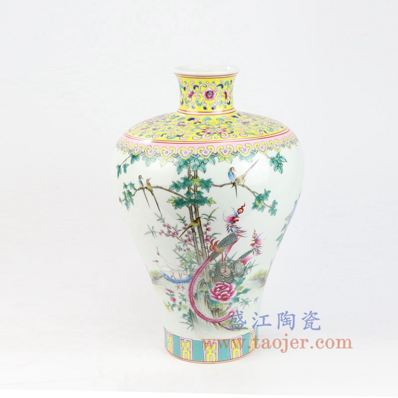 盛江陶瓷 纯手工手绘粉彩喜上眉梢梅瓶 将军罐 花插花瓶
