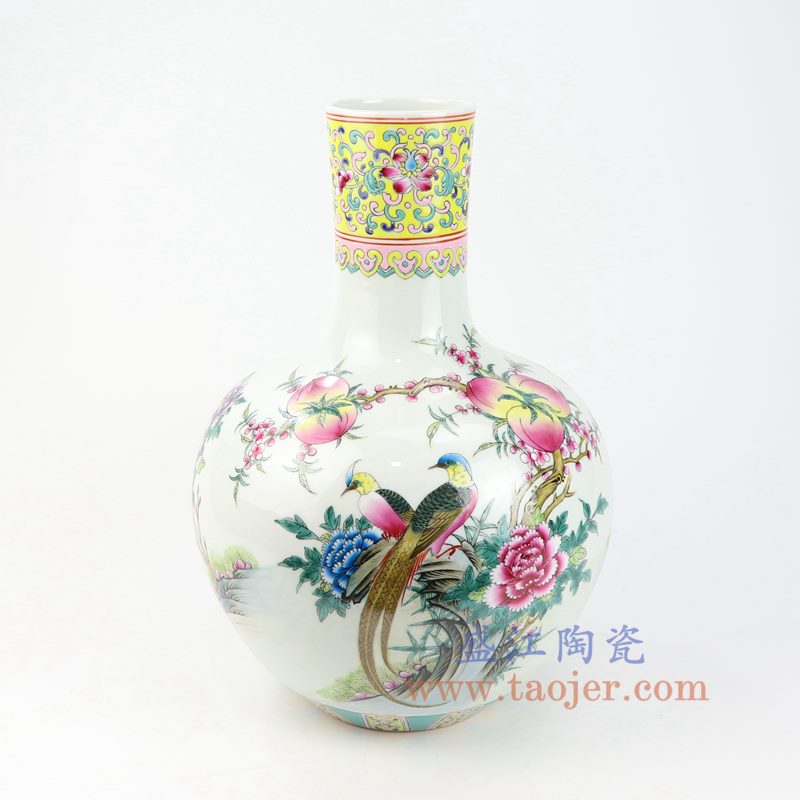 盛江陶瓷 纯手工手绘粉彩喜上眉梢梅瓶 将军罐 花插花瓶