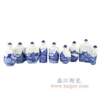 RZNT01_景德镇陶瓷 青花手绘山水鼻烟壶