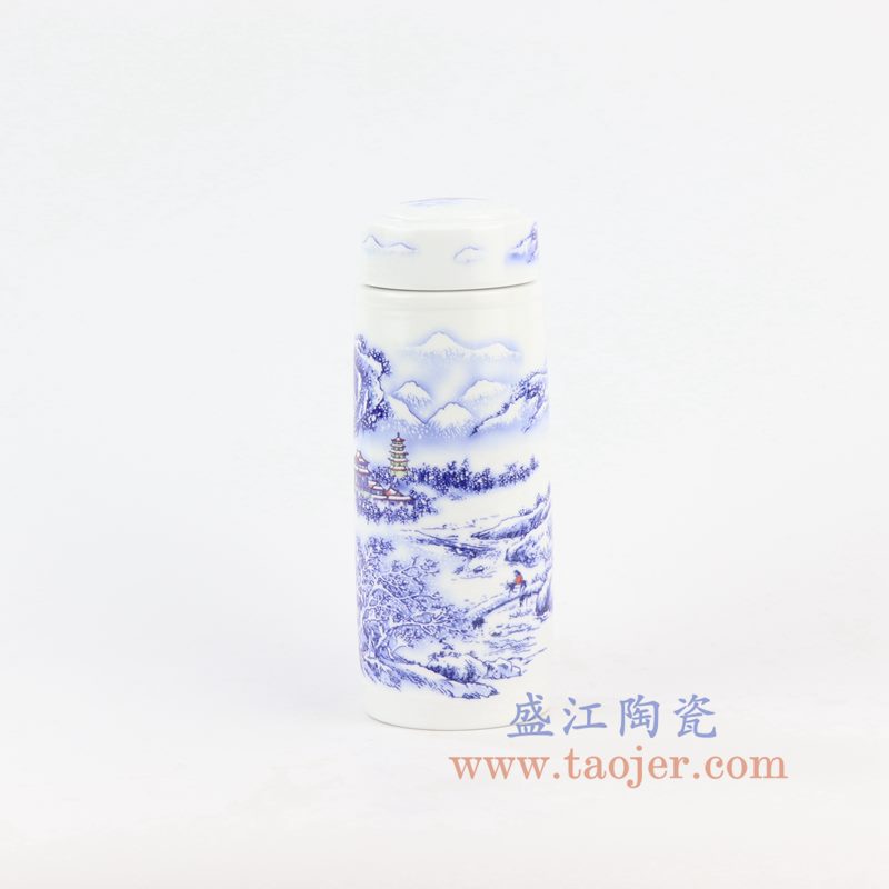 盛江陶瓷 青花直筒双层保温杯