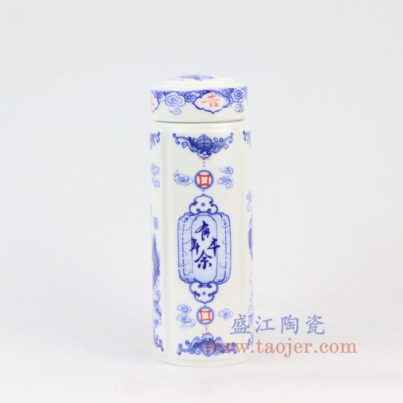 盛江陶瓷 青花直筒双层保温杯