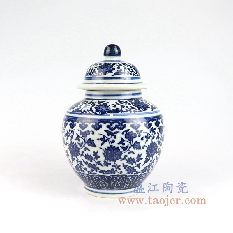盛江陶瓷 纯手绘青花缠枝莲将军罐盖罐花插花瓶