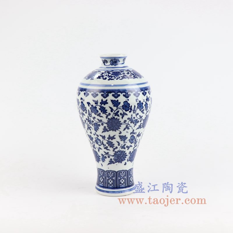 盛江陶瓷 纯手绘青花缠枝莲将军罐盖罐花插花瓶