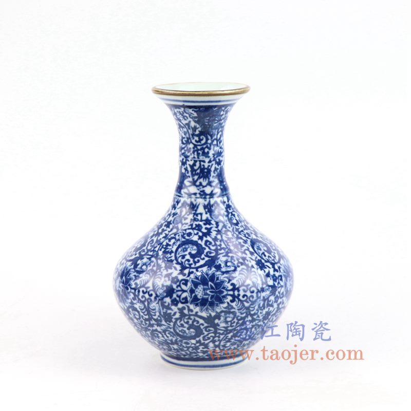 盛江陶瓷 纯手绘青花缠枝莲将军罐盖罐花插花瓶