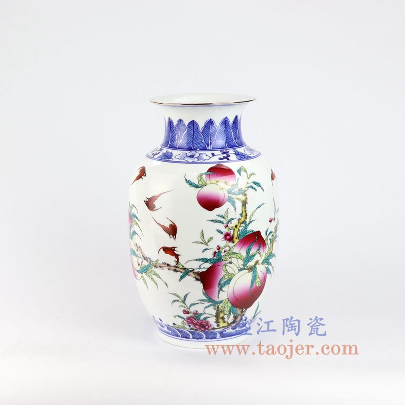 盛江陶瓷 仿清手绘釉上青花斗彩粉彩花鸟山水花瓶