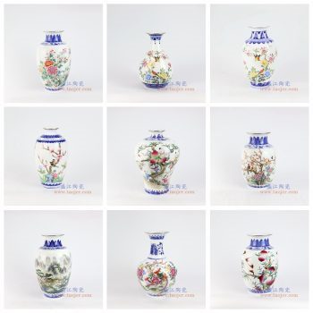 RZNW04-12-景德镇陶瓷 仿清手绘釉上青花斗彩粉彩花鸟山水花瓶