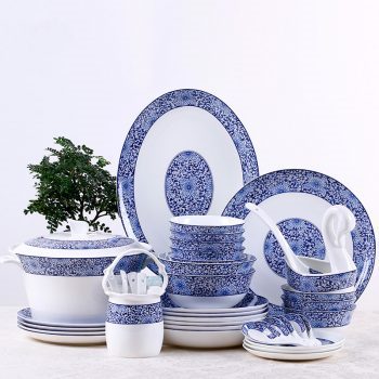 ZPK-254-景德镇陶瓷骨瓷碗碟套装家用中式餐具套装青花玲珑瓷58头一路繁华