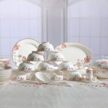 ZPK-244 景德镇陶瓷骨瓷餐具欧若拉套装碗家用碗具婚庆彼岸花46头