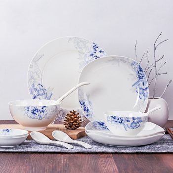 ZPK-250-景德镇陶瓷青花瓷餐具家用骨瓷碗盘中式釉中彩碗碟套装56头馨玉