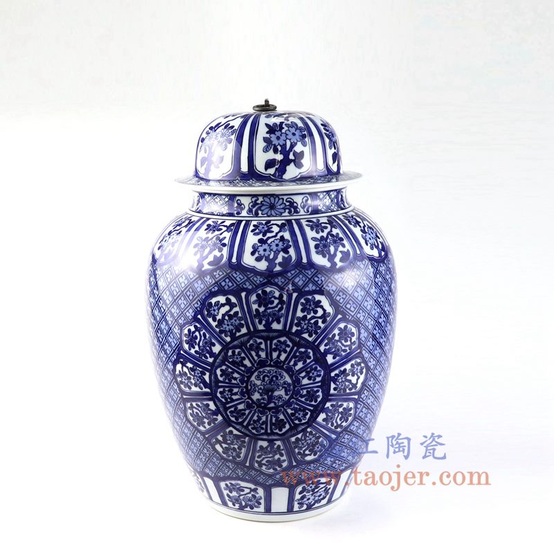 盛江陶瓷 仿古手绘青花铜勾带盖陶瓷罐 储物罐