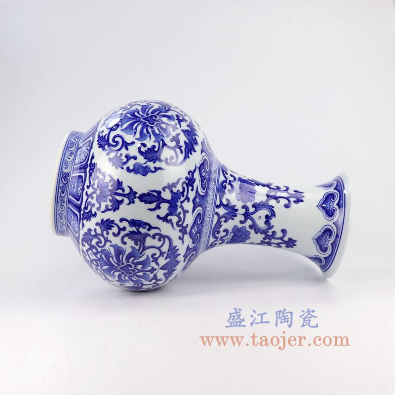 盛江陶瓷 手绘仿古青花富贵如意瓶新中式客厅插花装饰礼品摆件