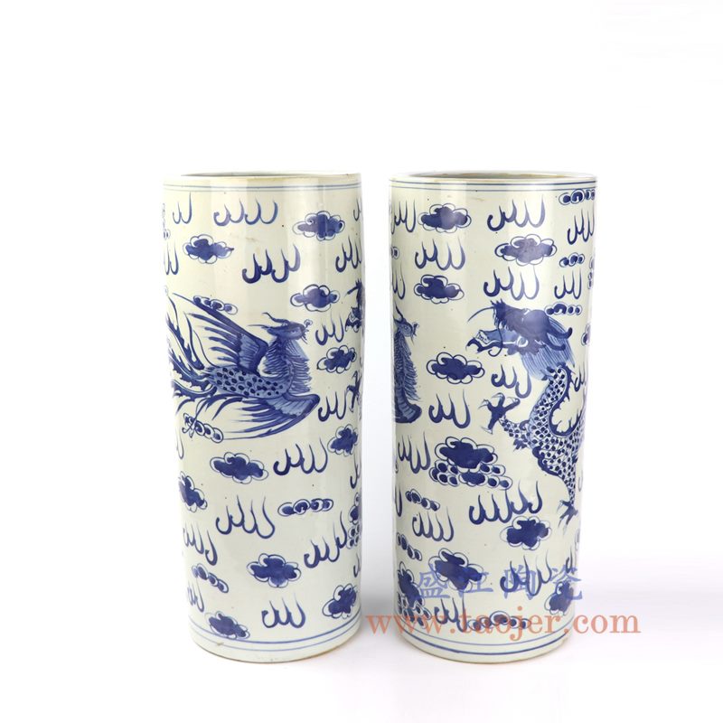 盛江陶瓷 纯手工 仿古 青花缠枝 龙凤纹 箭筒 伞筒