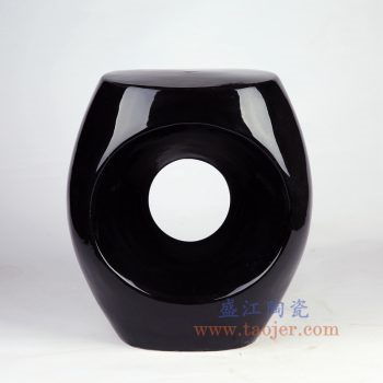 RYIR132-景德镇陶瓷 纯手工 高温瓷低温颜色釉 黑色镂空陶瓷凳 凉墩