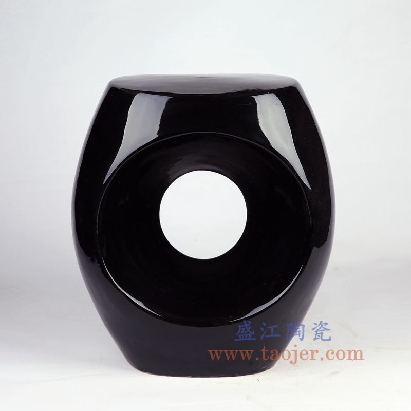 盛江陶瓷 纯手工 高温瓷低温颜色釉 黑色镂空陶瓷凳 凉墩
