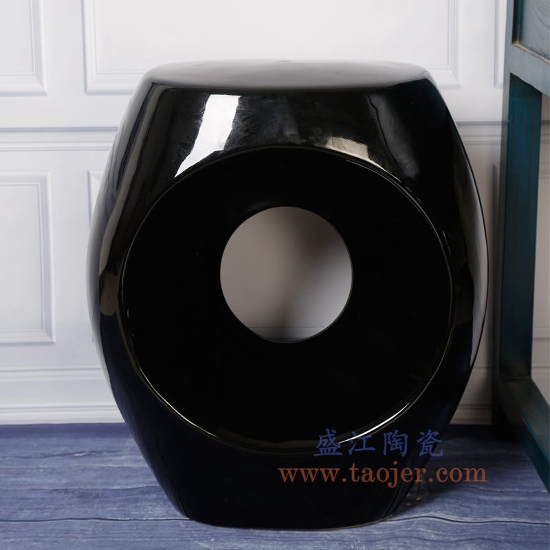 盛江陶瓷 纯手工 高温瓷低温颜色釉 黑色镂空陶瓷凳 凉墩
