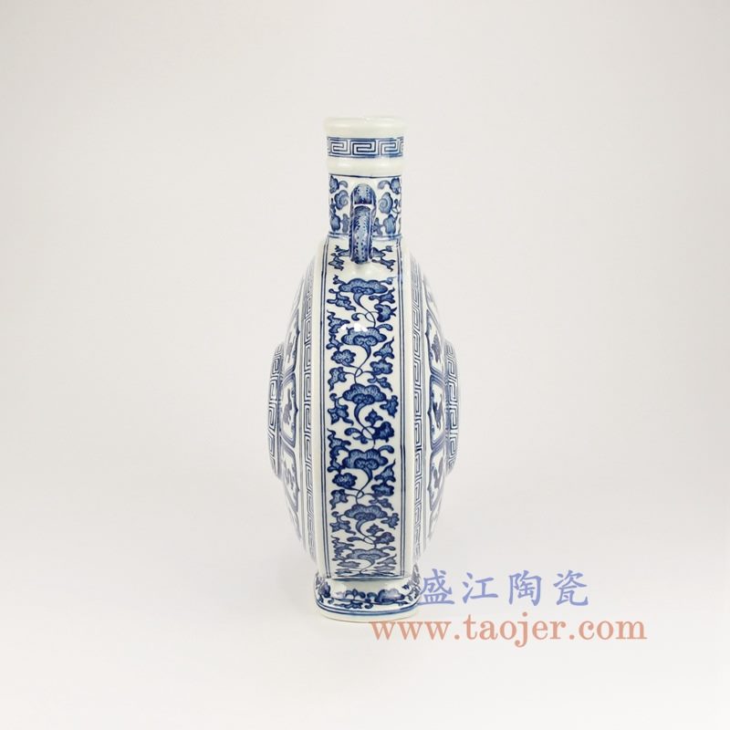 盛江陶瓷 仿古青花缠枝十二生肖双耳抱月瓶