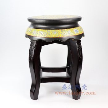 RYYZ13-景德镇陶瓷 纯手工手绘 粉彩檀木陶瓷凳