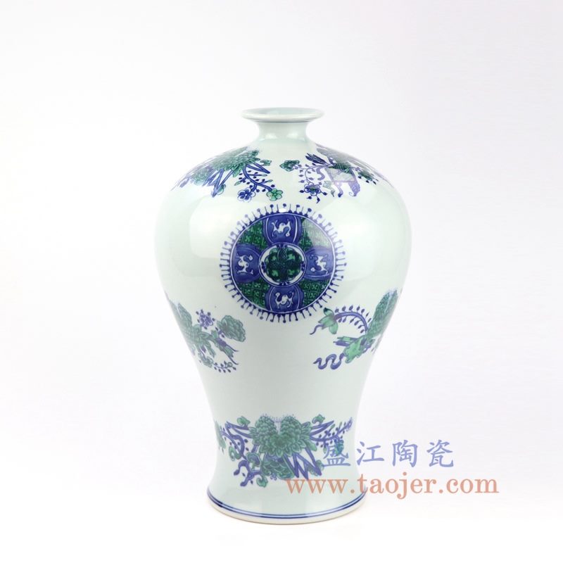 盛江陶瓷 仿古手绘花卉纹梅瓶