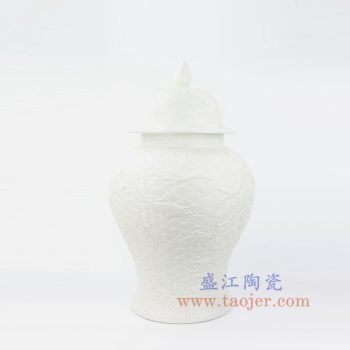 RYJF68-景德镇陶瓷 纯手工 白色 海水浪鱼纹雕刻将军罐