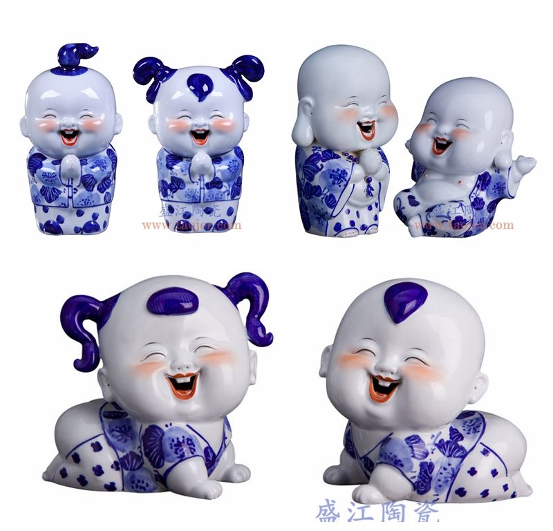 RZGB 盛江陶瓷 纯手工青花禅意佛系瓷娃娃结婚礼物卧室装饰摆件组合图
