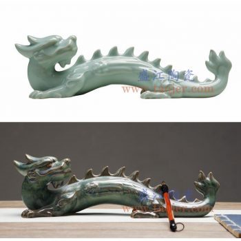 RZON02 景德镇陶瓷 纯手工影青 仿青铜 龙 书房客厅装饰摆件 毛笔架