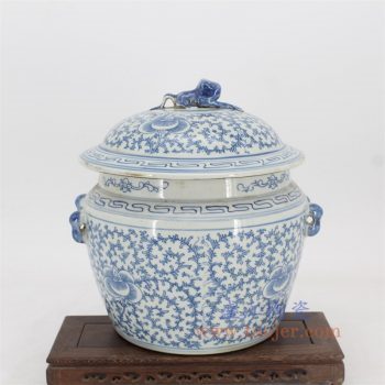 RYVM36-景德镇陶瓷 仿古做旧青花蟾蜍盖缸 玄关博古架摆件摆设