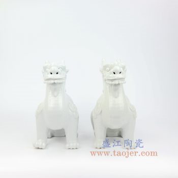 RZKC04-B 景德镇陶瓷 纯手工 雕塑瓷 白色眼睛 麒麟摆件 一对