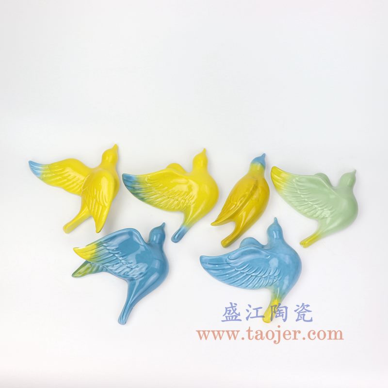 上图：RZOS02 盛江陶瓷 纯手工 高温瓷低温颜色釉  燕子 雕塑墙饰壁饰  组合