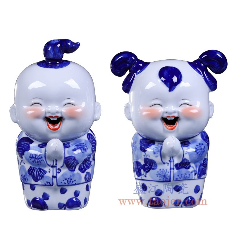 RZGB14 盛江陶瓷 纯手工青花禅意佛系瓷娃娃结婚礼物卧室装饰摆件
