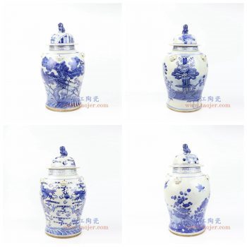 RZMV30-33 景德镇陶瓷 仿古手工手绘 青花狮子头将军罐 盖罐 储物罐