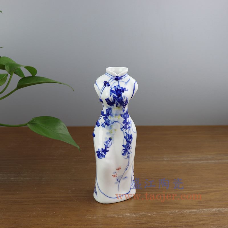 上图:RYBZ165-C 盛江陶瓷 手绘青花旗袍陶瓷小花插花瓶
