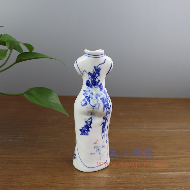 上图:RYBZ165-C 盛江陶瓷 手绘青花旗袍陶瓷小花插花瓶