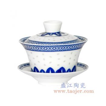RYYY38-L-景德镇陶瓷 纯手工青花玲珑盖碗