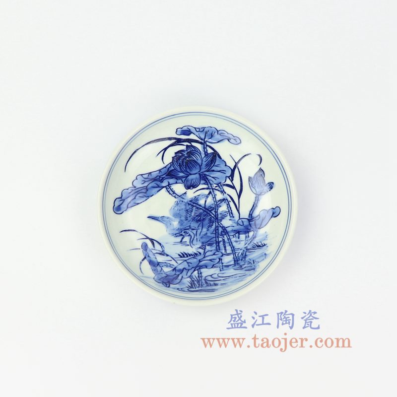 RZIQ10 盛江陶瓷 仿古青花手绘兰花小盘 赏盘