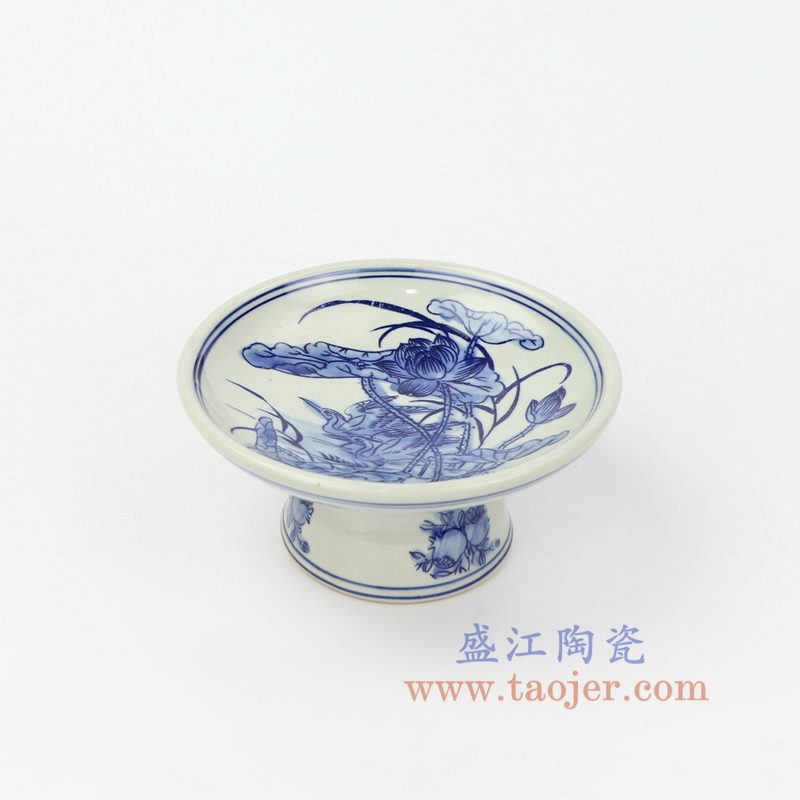 上图:RZIQ11-B 盛江陶瓷 仿古做旧手绘青花兰花高脚碟