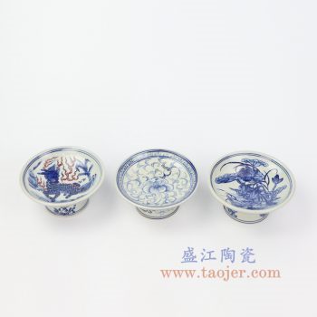 RZIQ11 景德镇陶瓷 仿古做旧青花高脚碟