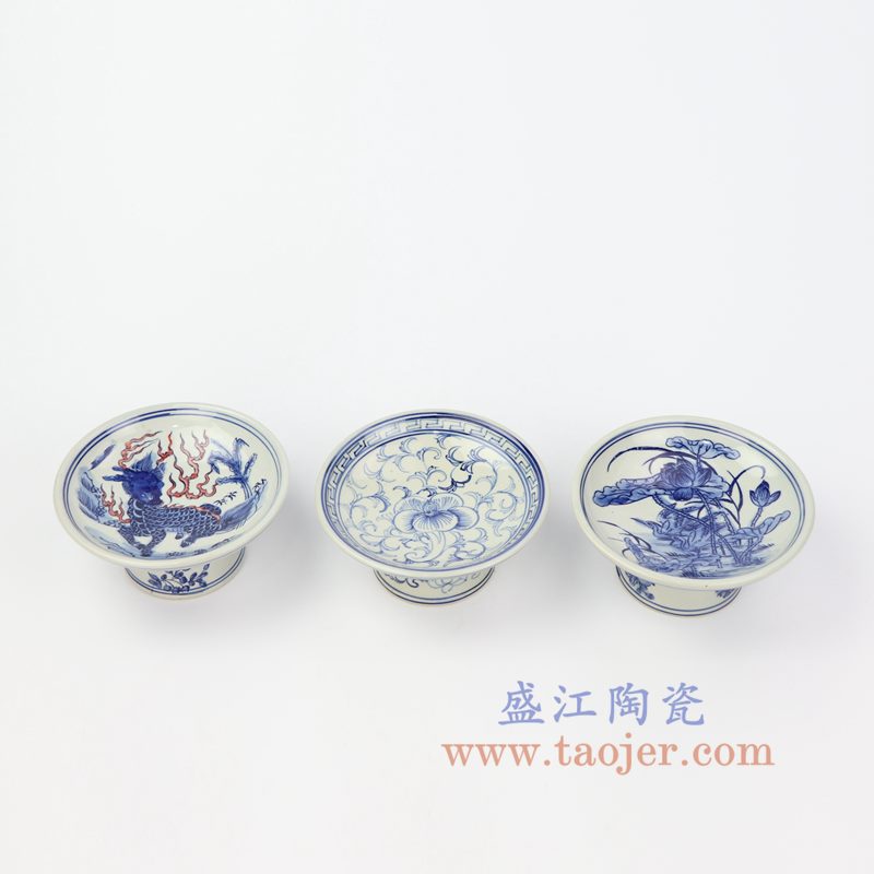 上图:RZIQ11 盛江陶瓷 仿古做旧青花高脚碟