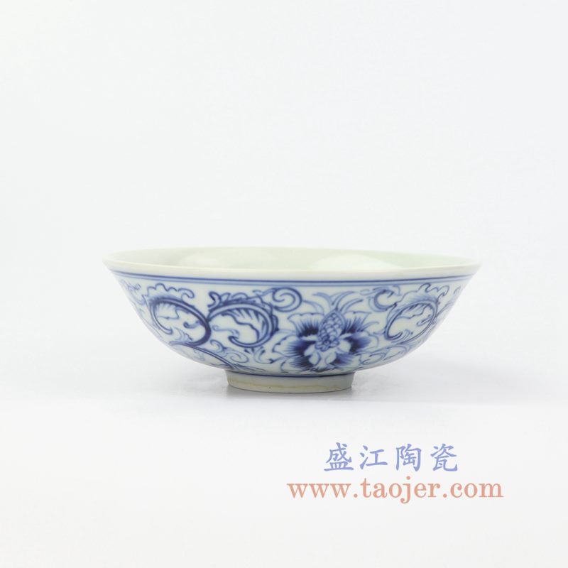 RZIQ13 盛江陶瓷 仿古手绘青花缠枝莲汤碗