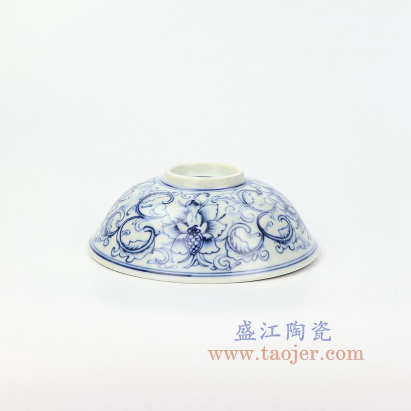 RZIQ13 盛江陶瓷 仿古手绘青花缠枝莲汤碗