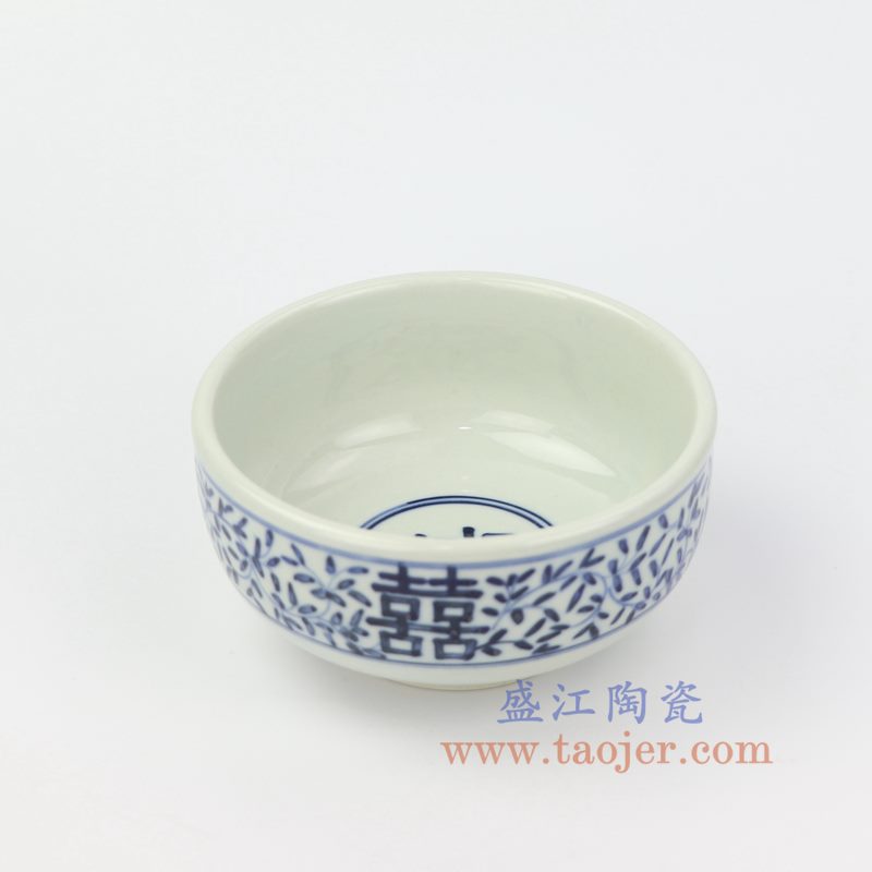 上图:RZIQ15 盛江陶瓷 仿古青花缠枝莲双喜碗 大