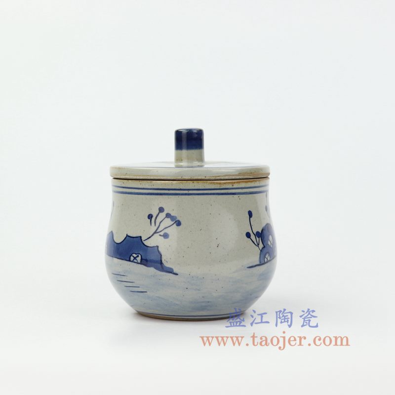 RZIQ16 盛江陶瓷 仿古做旧青花瓷 人物陶瓷茶叶罐盖罐储物罐