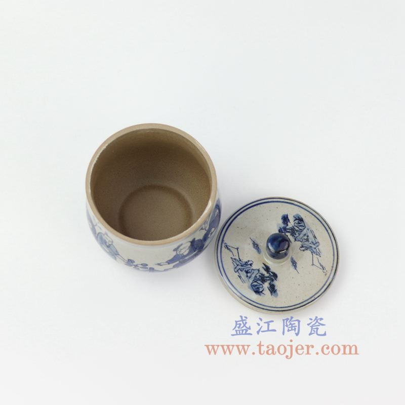 RZIQ16 盛江陶瓷 仿古做旧青花瓷 人物陶瓷茶叶罐盖罐储物罐
