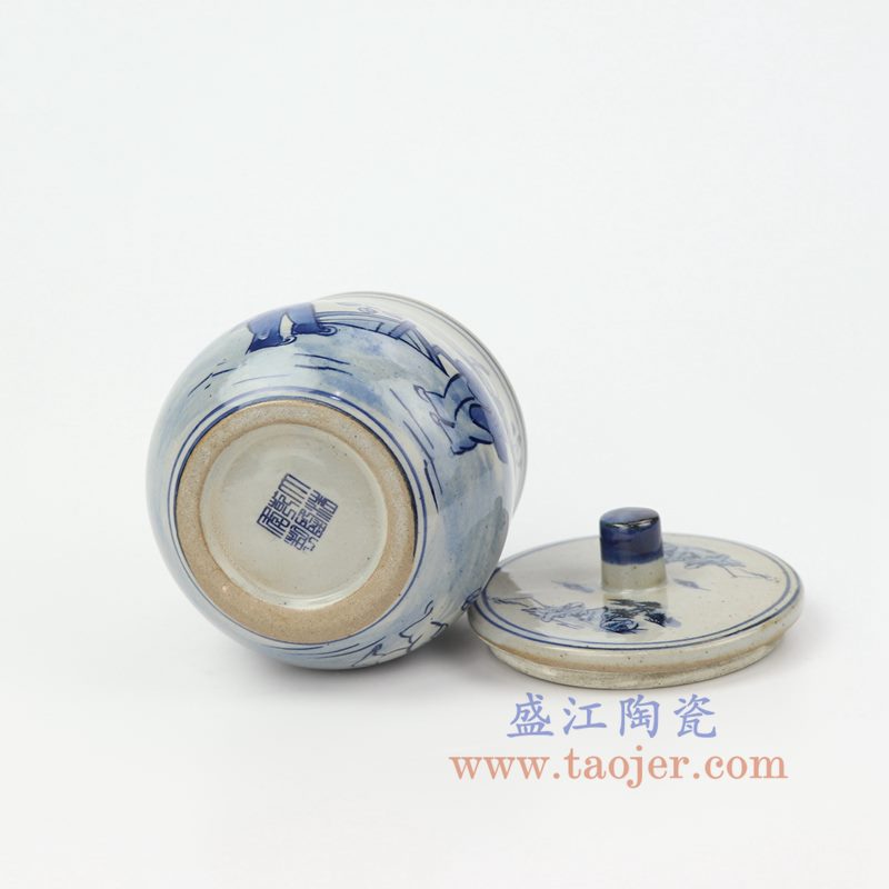 RZIQ16 盛江陶瓷 仿古做旧青花瓷 人物陶瓷茶叶罐盖罐储物罐