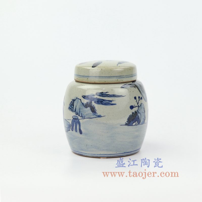 RZIQ17 盛江陶瓷 仿古做旧青花瓷 人物陶瓷茶叶罐盖罐储物罐 