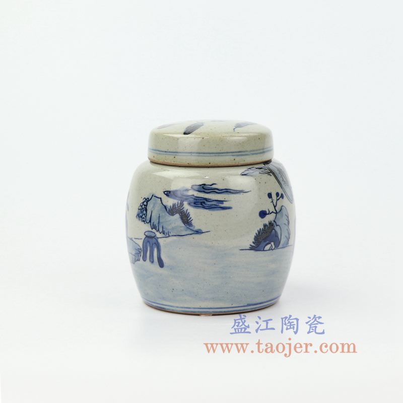 RZIQ17 盛江陶瓷 仿古做旧青花瓷 人物陶瓷茶叶罐盖罐储物罐