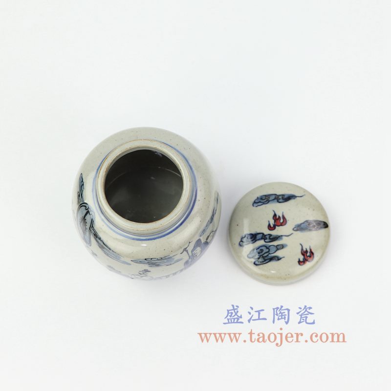 RZIQ17 盛江陶瓷 仿古做旧青花瓷 人物陶瓷茶叶罐盖罐储物罐