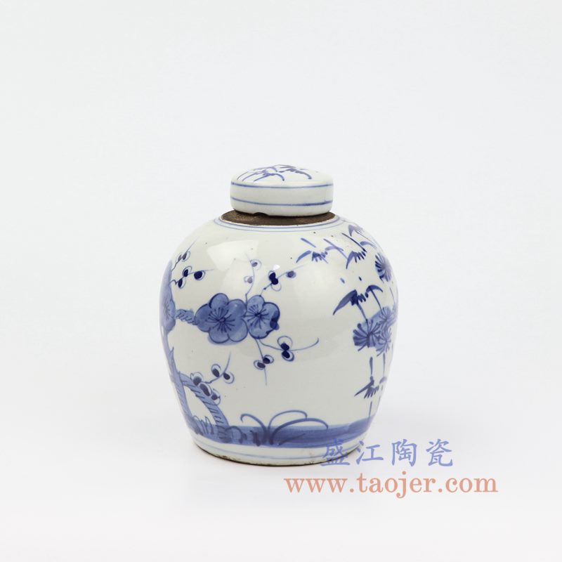 上图:RZKT10-A 盛江陶瓷 仿古 手工手绘 青花 陶瓷罐 盖罐 储物罐