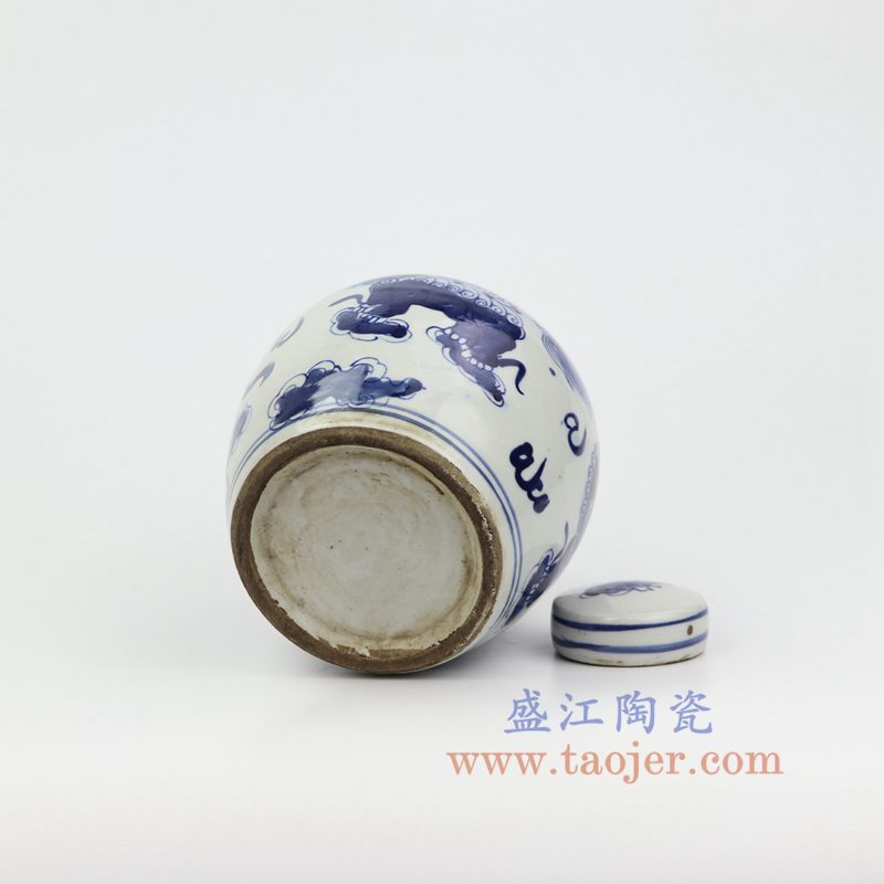 上图:RZKT10-B 盛江陶瓷 仿古 手工手绘 青花 麒麟瑞狮 陶瓷罐 盖罐 储物罐