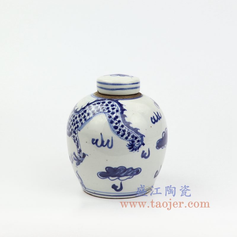 上图:RZKT10-C 盛江陶瓷 仿古 手工手绘 青花 龙纹 陶瓷罐 盖罐 储物罐