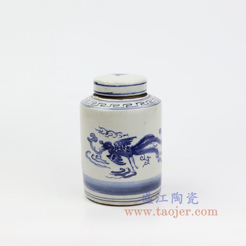 上图:RZKT11-C 盛江陶瓷 仿古 手工手绘 青花 麒麟凤凰 陶瓷 罐 盖罐 储物罐